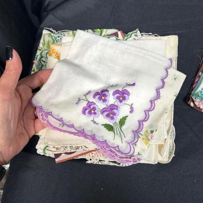 Mixed Lot of Vintage Pocket Square Hankies Floral Embroidered Sheer Solid Color