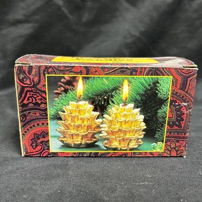 New in the Box Gold Metallic Finish Pinecone Candles