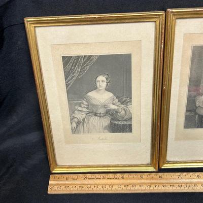 Set of Three Solo Portrait Engraving Prints of Victorian Elizabethan Women