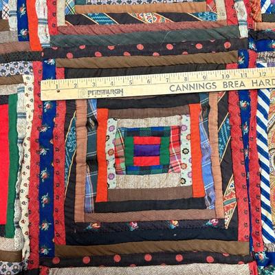 Vintage Hand Made Colorful Strip Squares Quilt Blanket