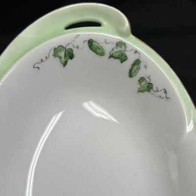 Vintage Oblong Relish Condiment Dish Cucumber Vines Hand Painted RS Germany