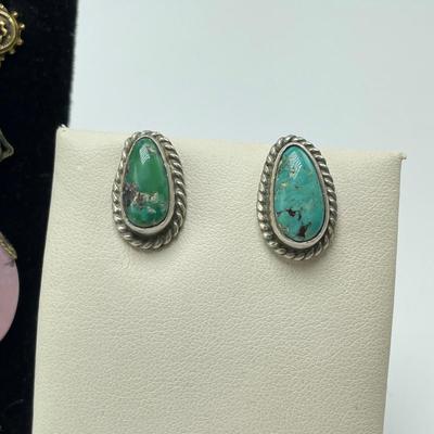 Sterling, Turquoise, Rose Quartz Fashion Earrings (B5-SS)