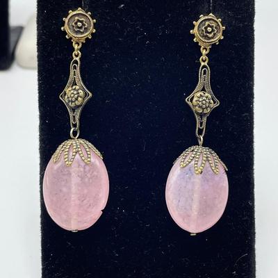 Sterling, Turquoise, Rose Quartz Fashion Earrings (B5-SS)