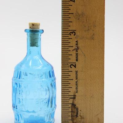Retro Mid Century Modern Root Bitters Blue Glass Corked Bottle