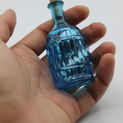 Retro Mid Century Modern Root Bitters Blue Glass Corked Bottle