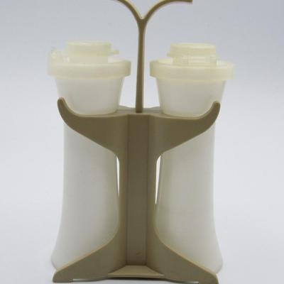 Vintage Tupperware Salt & Pepper Shakers with Caddy
