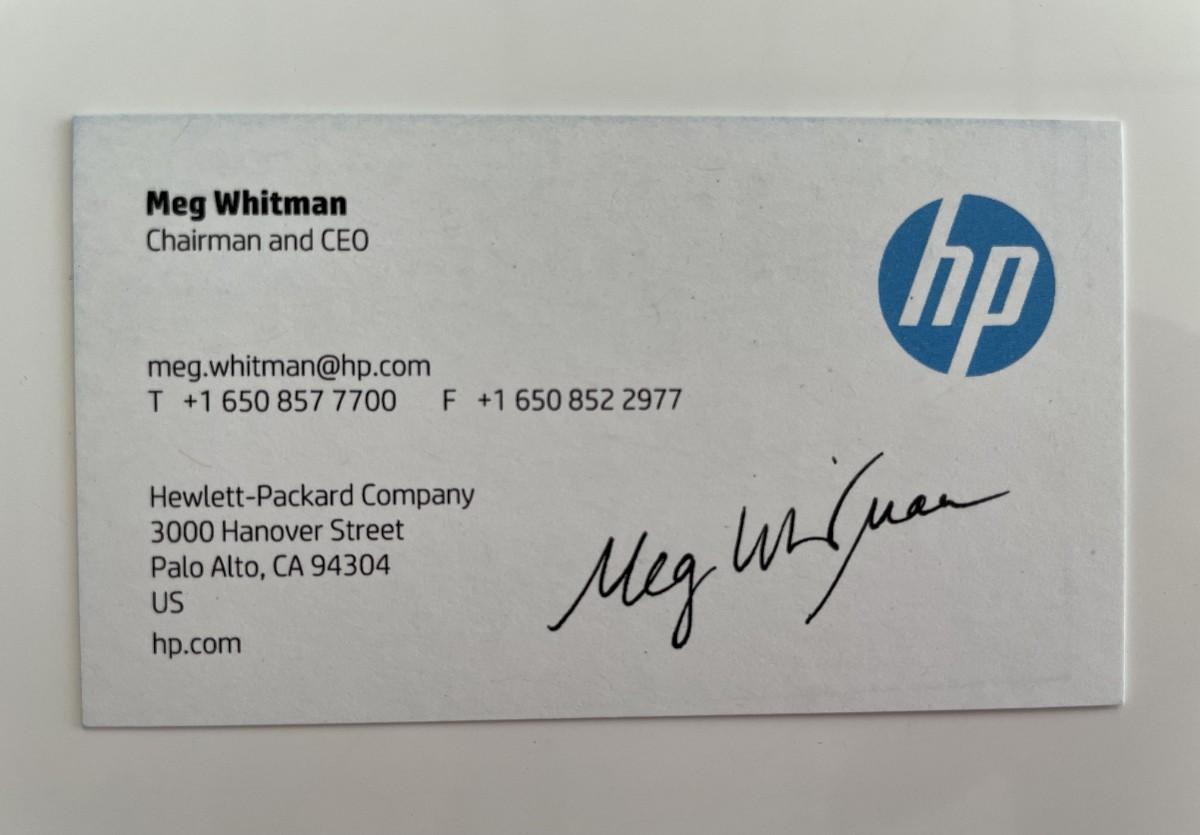 Hp Ceo Meg Whitman Signed Business Card Estatesales Org