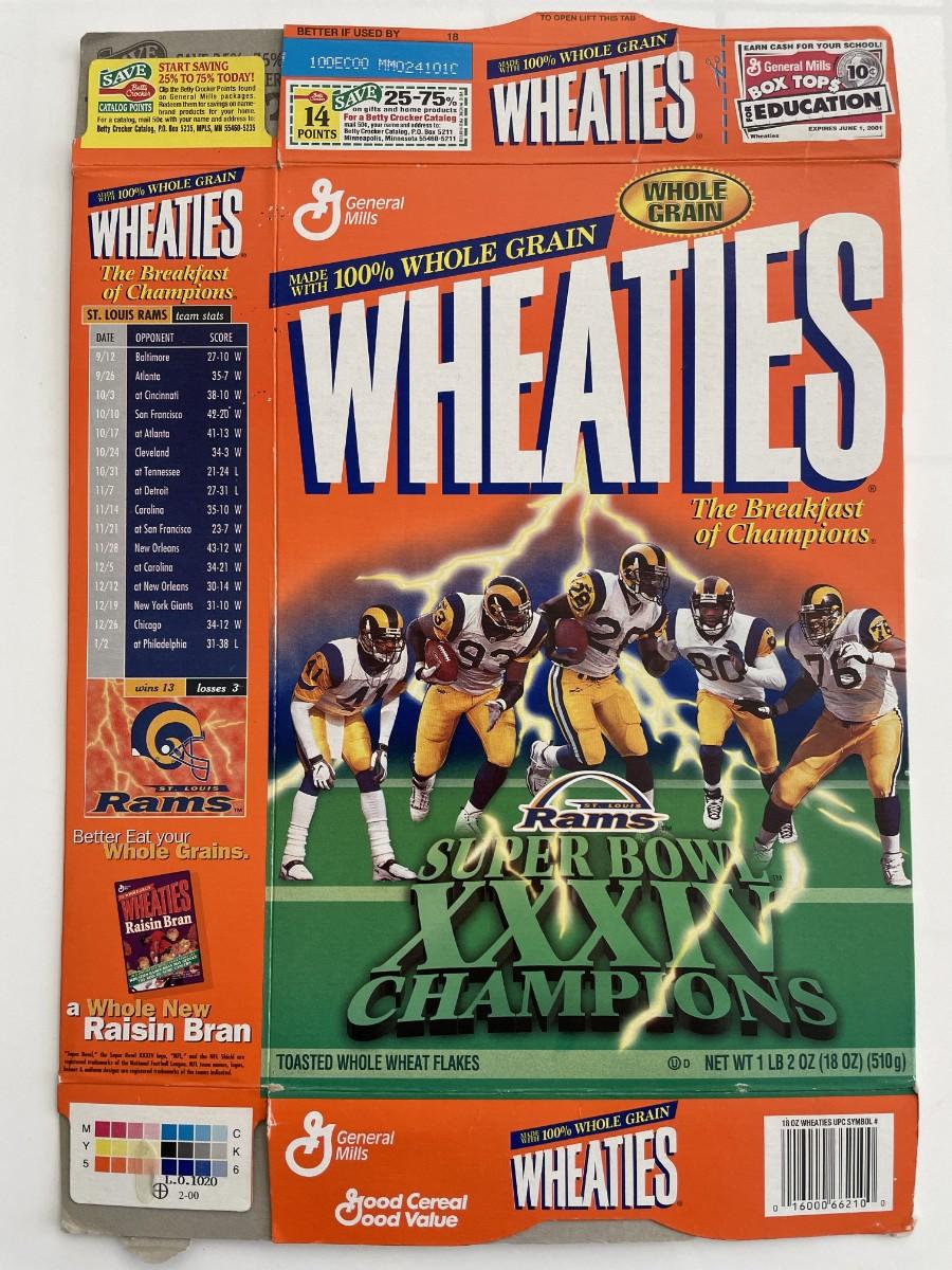 Rams Super Bowl XXXIV Champions Wheaties Cereal Box unsigned