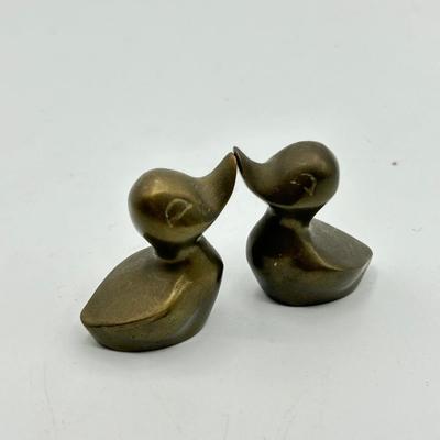 Pair of Miniature Brass Duck Duckling Paperweight Figurines