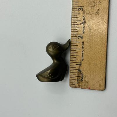 Pair of Miniature Brass Duck Duckling Paperweight Figurines