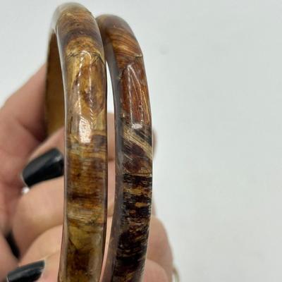 Pair of Wood Decoupage Mache Bangle Bracelets