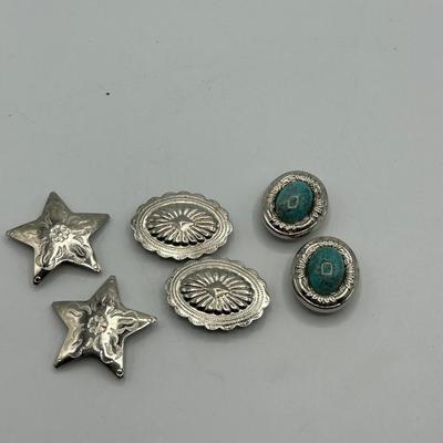 Set of 6 Southwestern Style Silver Tone Stamped Metal Button Covers