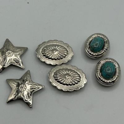 Set of 6 Southwestern Style Silver Tone Stamped Metal Button Covers