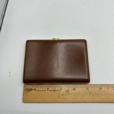 Vintage Brown Faux Leather and Gold Tone Metal Cigarette Holder Case