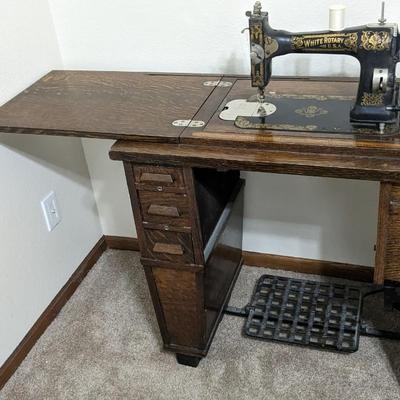 White Rotary Sewing Machine in Original Table 