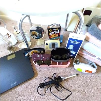 WEIGHT SCALE-TOWELS-SHOWER STOOL-CURLING IRON-AND MUCH MORE