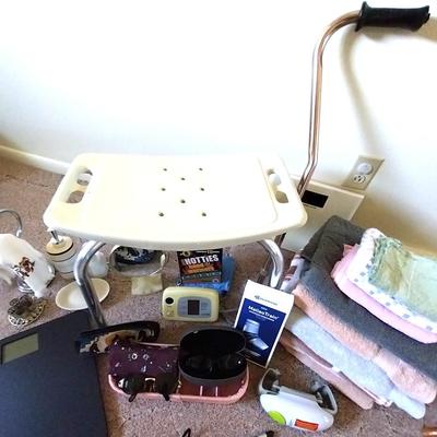 WEIGHT SCALE-TOWELS-SHOWER STOOL-CURLING IRON-AND MUCH MORE