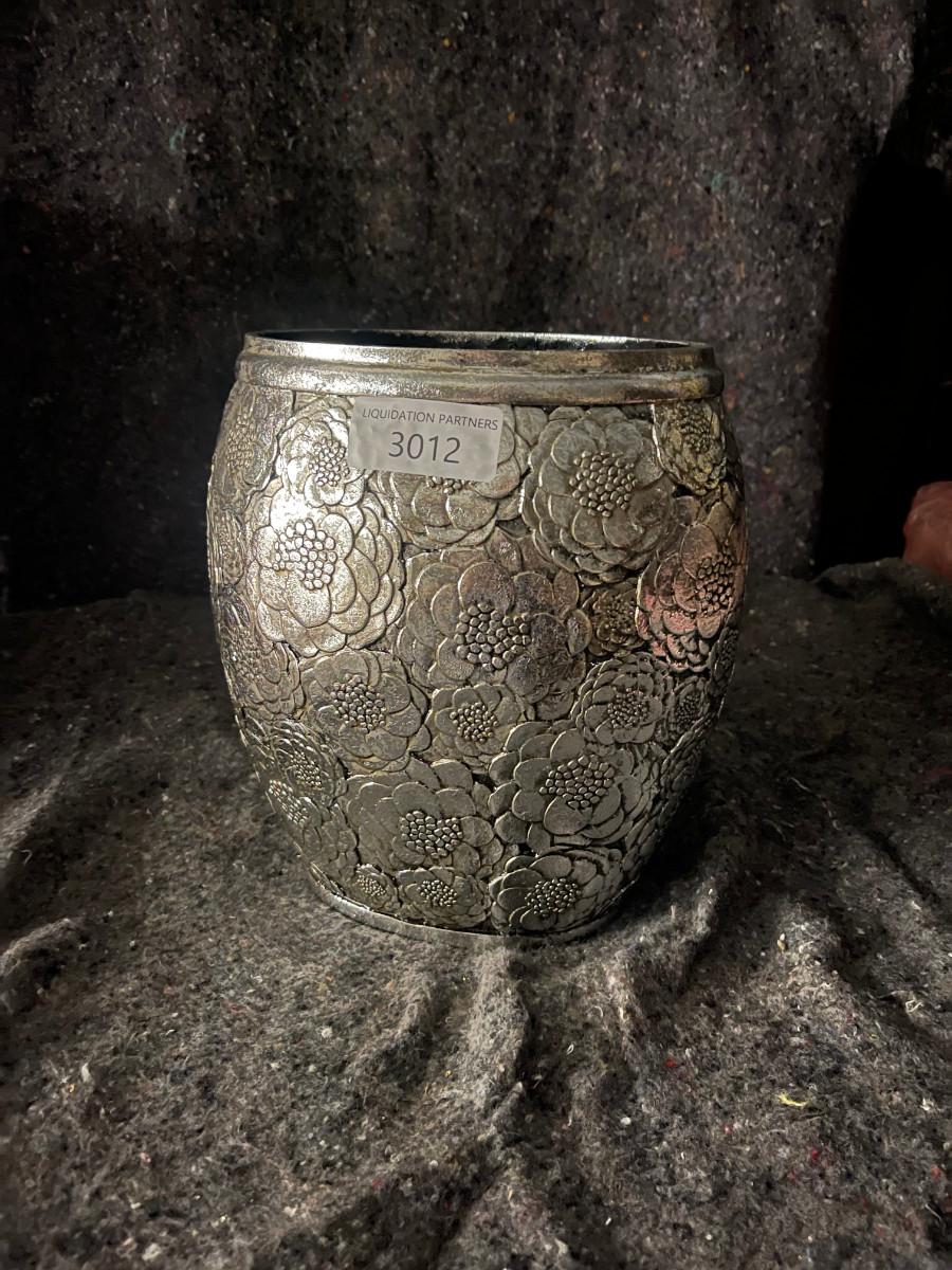 Silver Pot with Decorative Flowers