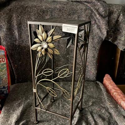 Metal Side Table with Decorative Flowers