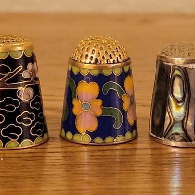 19: (2) Cloisonne Thimbles and (1) Abalone Shell Thimble