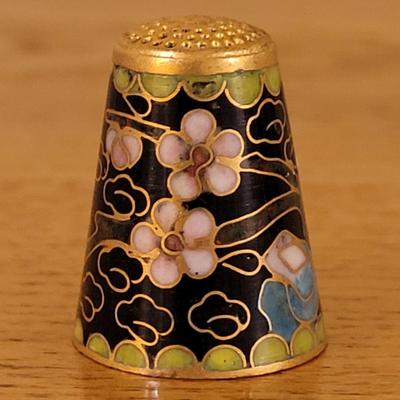 19: (2) Cloisonne Thimbles and (1) Abalone Shell Thimble