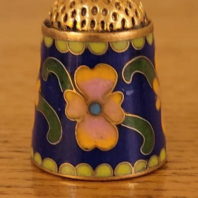19: (2) Cloisonne Thimbles and (1) Abalone Shell Thimble