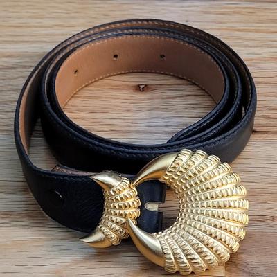 23: Karen Callan Leather Belt with Gold Buckle