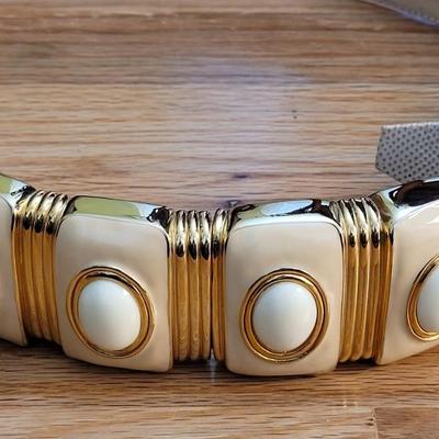 28: Alexis Kirk Cream Leather Belt with Gold & Cream Buckle