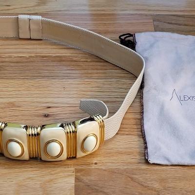 28: Alexis Kirk Cream Leather Belt with Gold & Cream Buckle