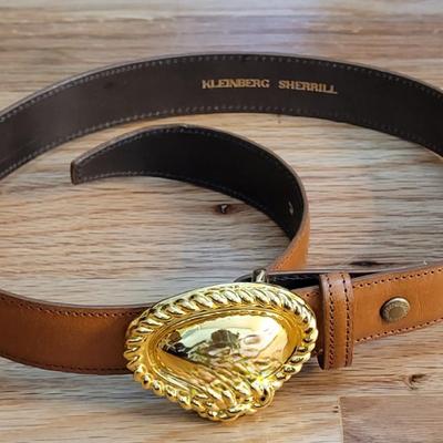 29: Leinberg Sherrill Brown Leather Belt with Gold Buckle