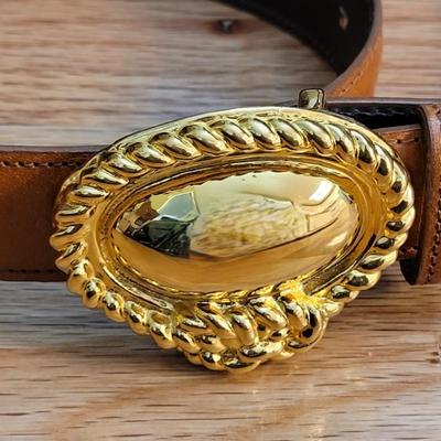 29: Leinberg Sherrill Brown Leather Belt with Gold Buckle