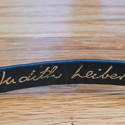 30: Judith Lieber Black Leather Adjustable Belt with Gold & Gunmetal Buckle