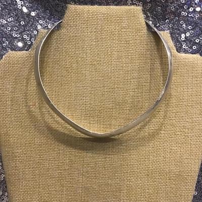 Sterling Silver Solid Collar Choker Necklace, Stamped