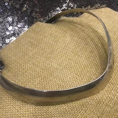 Sterling Silver Solid Collar Choker Necklace, Stamped
