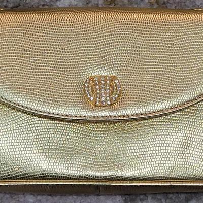 50: Gold Leather Stefano Evening Bag with 2 Strap Choices