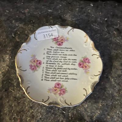 Decorative Plate with Ten Commandments and Flowers