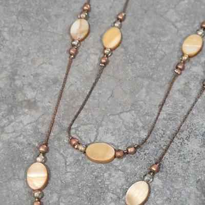59: Long Beaded Necklace and Gold with Shell Color Bead Necklace