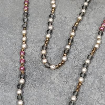 59: Long Beaded Necklace and Gold with Shell Color Bead Necklace