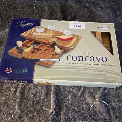 The Concavo Cutting Board/Serving Tray w/Cheese Tools