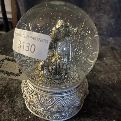 Silver Manger Scene Snow Globe