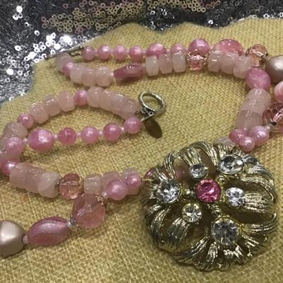 Lara Noel Hill Pink Crystal and Glass Necklace