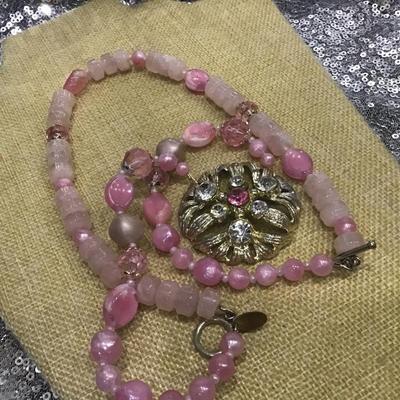 Lara Noel Hill Pink Crystal and Glass Necklace