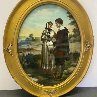 Vintage Oval Picture and Frame