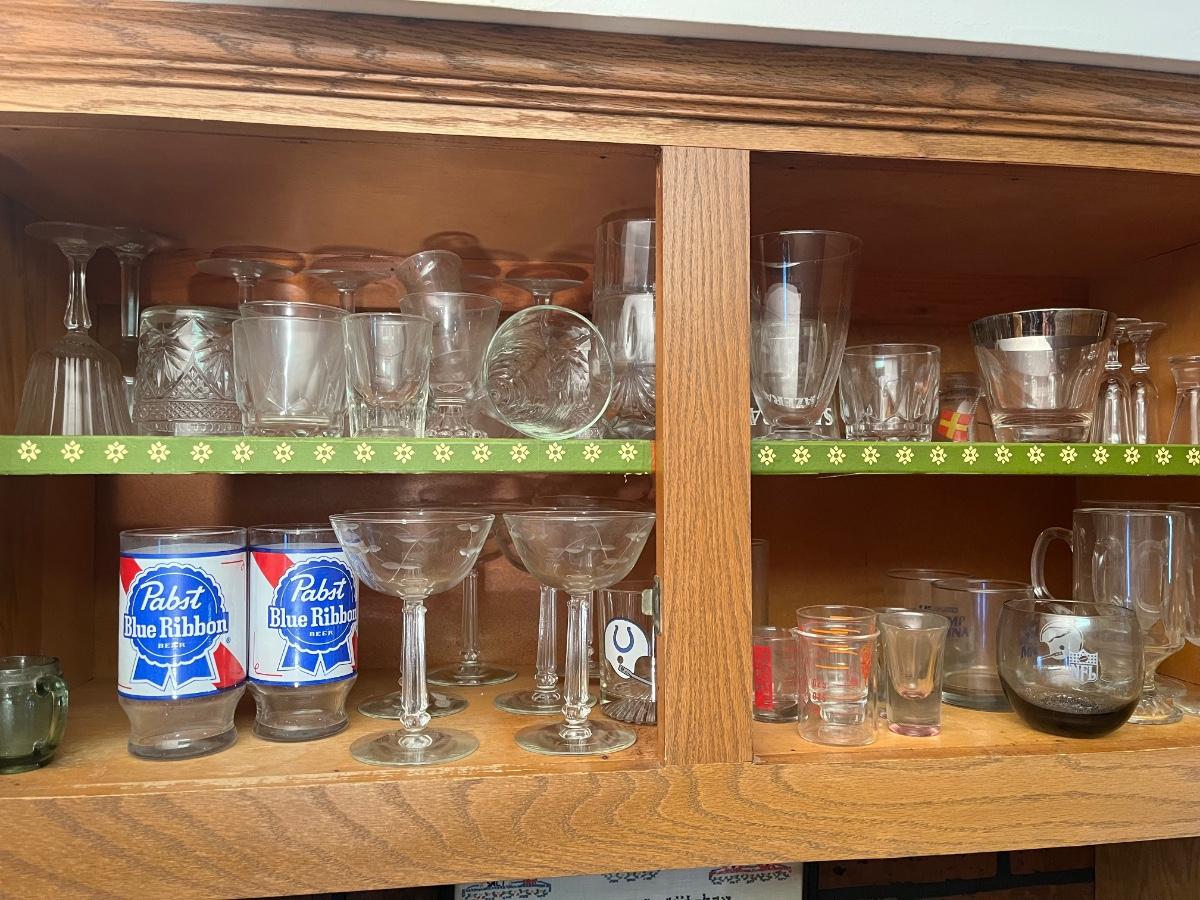 LOT 11K: Kitchen Cabinet Contents - Barware, Glassware, Philadelphia  Eagles, Pabst, Trump Marina, Shotglasses | EstateSales.org