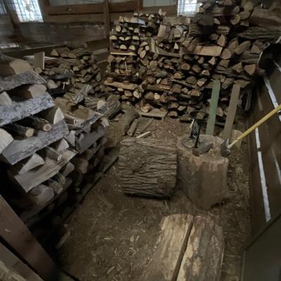 Large Quantity of Dry Chopped Wood- plus splitting axe, wedge and splitting device