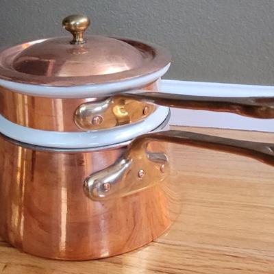 111: Bazar Francais New York Copper & Ceramic Double Boiler
