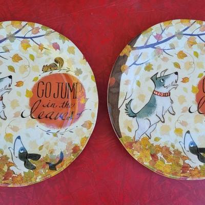 114: (2) Plastic Dog Theme Plate