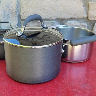 127: Cuisinart & Kitchen Aid Skillets with Lid and Faberware Pot