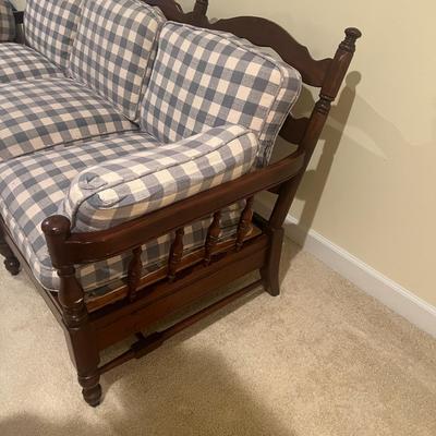 Colonial Style Ladder Back Sofa w/ Plaid Cushions (UD-MG)