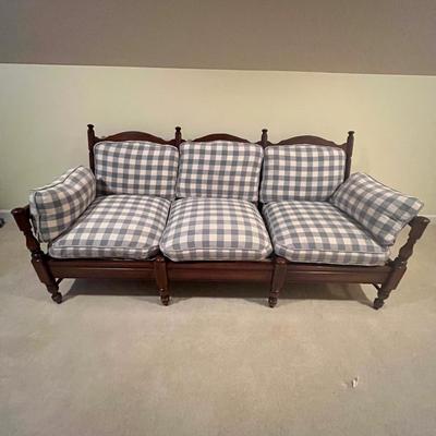 Colonial Style Ladder Back Sofa w/ Plaid Cushions (UD-MG)